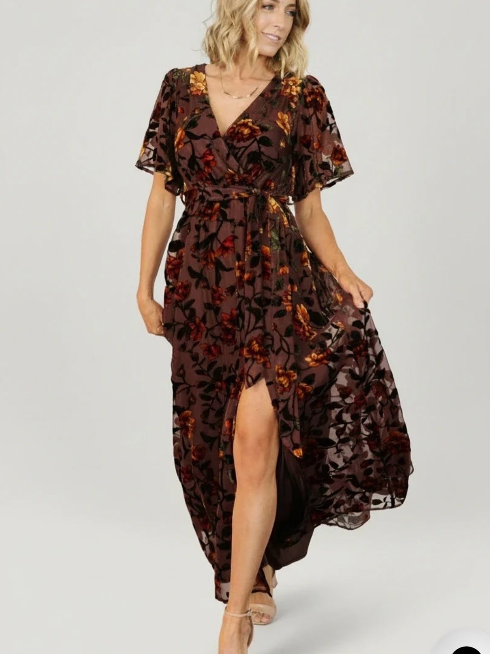 Floral Velvet Wrap Maxi Dress